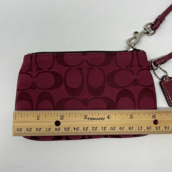 Coach Bag Womens Small Wristlet Red Burgundy Wine Signature Wallet Change Purse - Picture 6 of 7